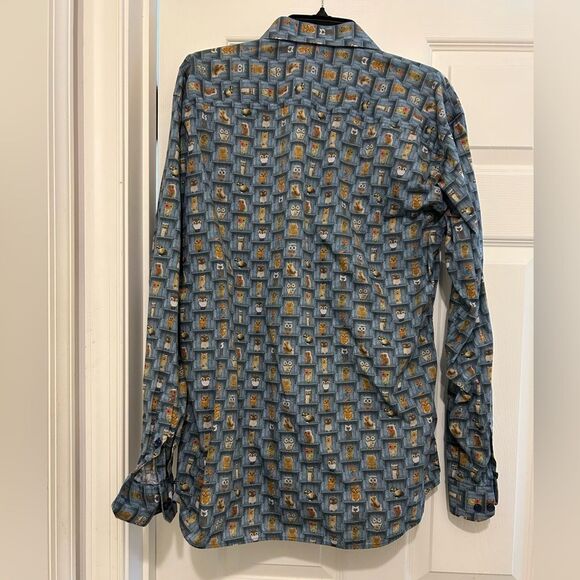 Jared Lang Men's Owl Print Button Up Long Sleeve Shirt Size 2XL - Picture 4 of 8